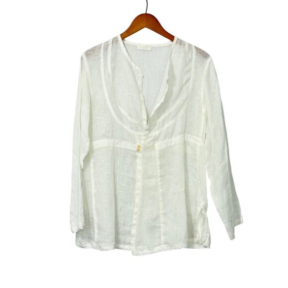 CP Shades White Linen Shirt Jacket Long Sleeve 2-Button Lagenlook Relaxed Size S - Picture 12 of 12